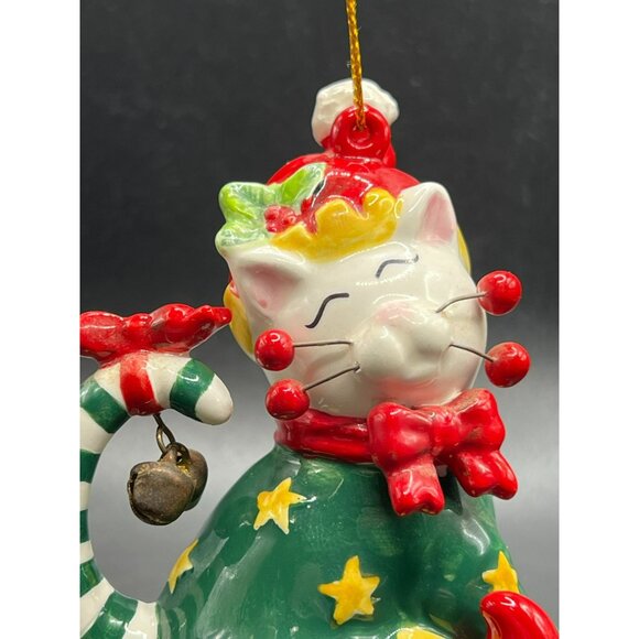 WhimsiClay by Amy Lacombe Christmas Cat Figurine 2006 #10805 with Tag Annaco - Picture 4 of 7